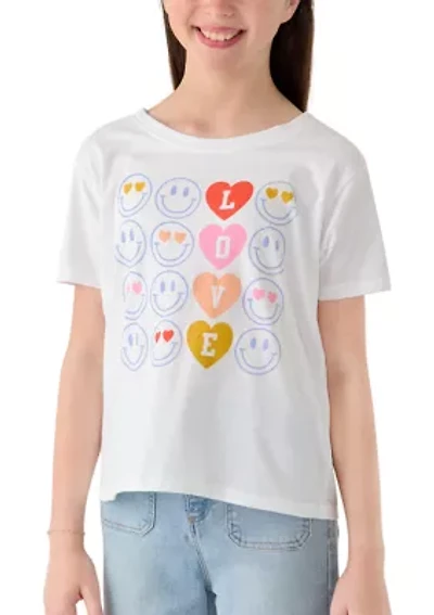 Girls 7-16 Love Smiley Repeat Shirt