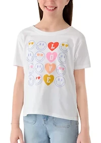 Girls 7-16 Love Smiley Repeat Shirt