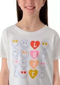 Girls 7-16 Love Smiley Repeat Shirt