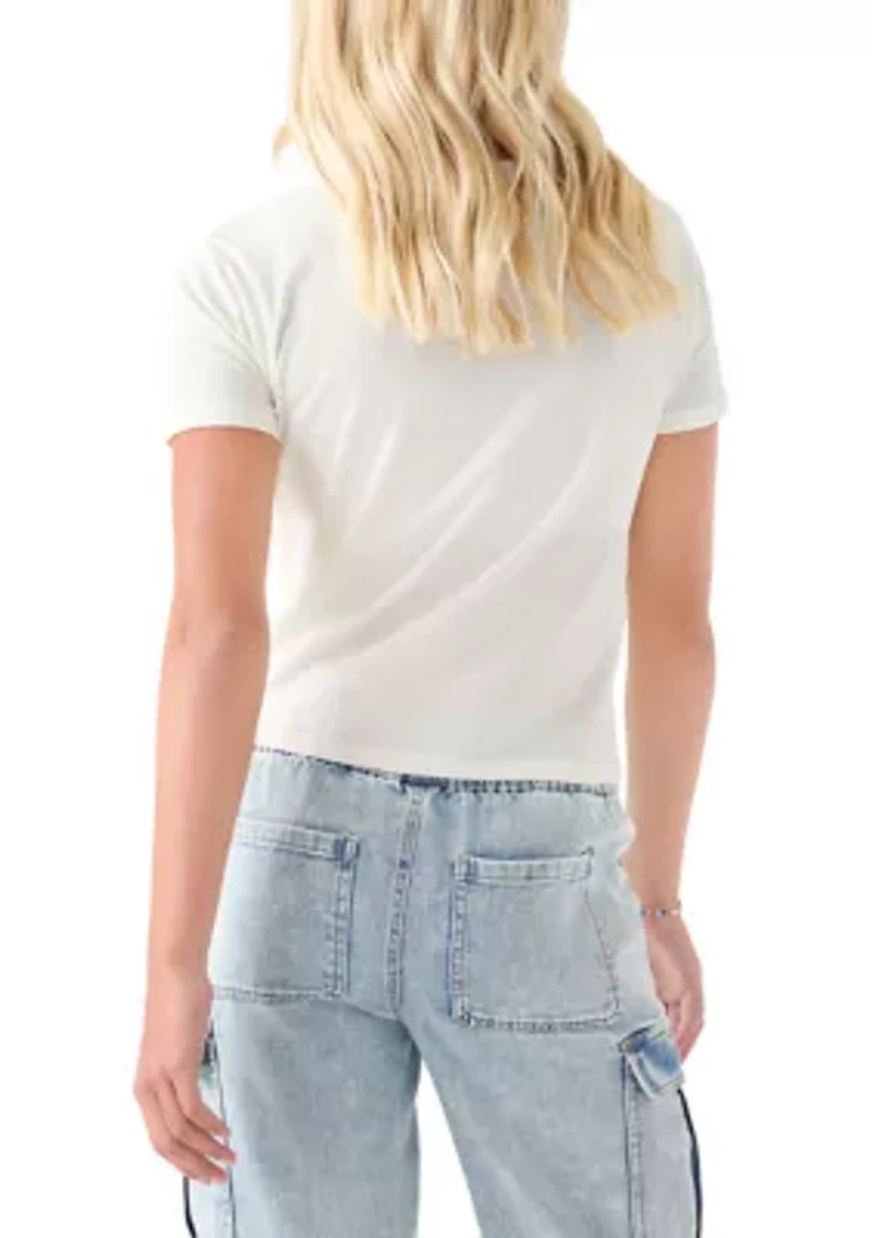 Girl 7-16 Happy Face Pink Bow Graphic T-Shirt