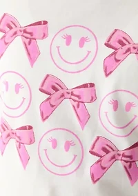 Girl 7-16 Happy Face Pink Bow Graphic T-Shirt