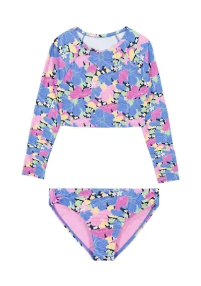 Girls 7-16 Floral Printed Rashguard Set