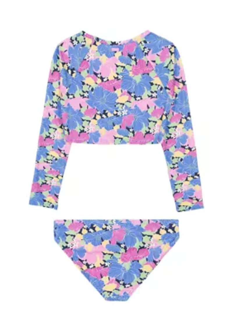 Girls 7-16 Floral Printed Rashguard Set