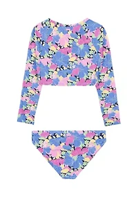 Girls 7-16 Floral Printed Rashguard Set