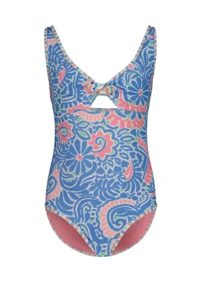 Girls 7-16 Cascias Floral One Piece with Peakaboo Detail