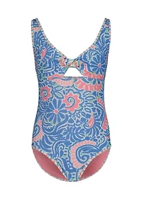 Girls 7-16 Cascias Floral One Piece with Peakaboo Detail