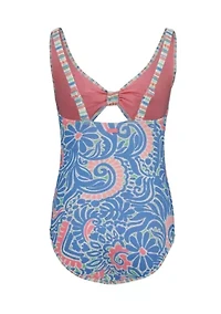 Girls 7-16 Cascias Floral One Piece with Peakaboo Detail