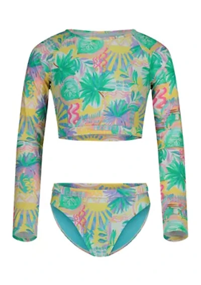 Girls 7-17 Palm Sun Print 2 Piece Swimsuit Set
