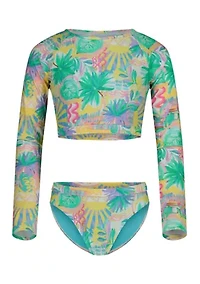 Girls 7-17 Palm Sun Print 2 Piece Swimsuit Set