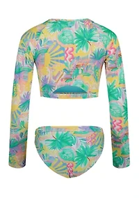 Girls 7-17 Palm Sun Print 2 Piece Swimsuit Set