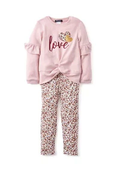 Girls 4-6x Love Graphic Top and Printed Leggings Set