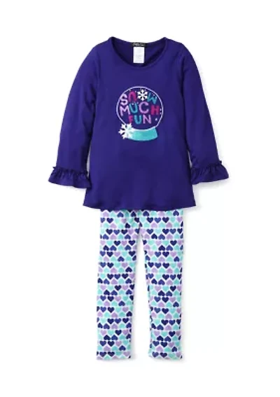 Girls 4-6x Snow Much Fun Graphic Top and Printed Leggings Set