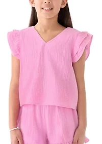 Girls 7-16 Pink Ruffle Top