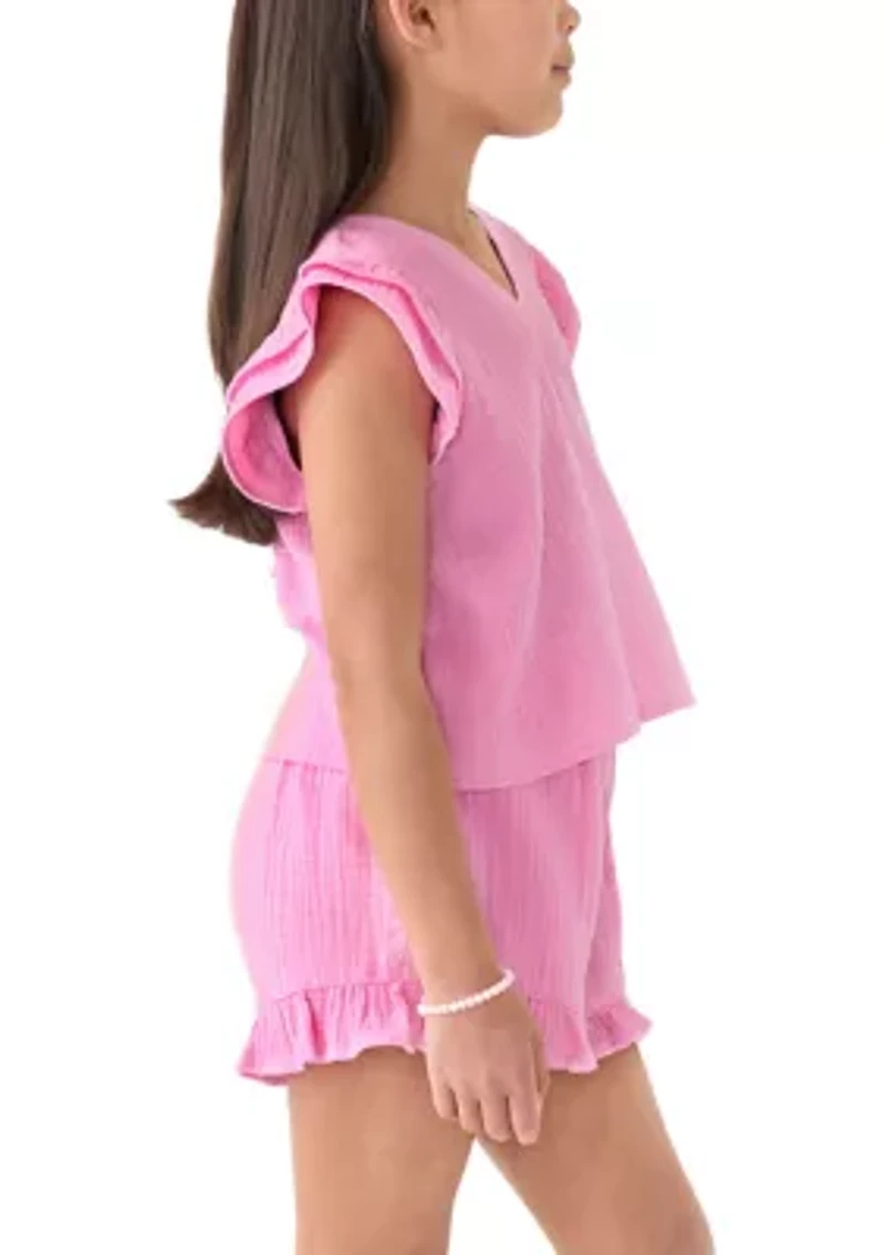 Girls 7-16 Pink Ruffle Top