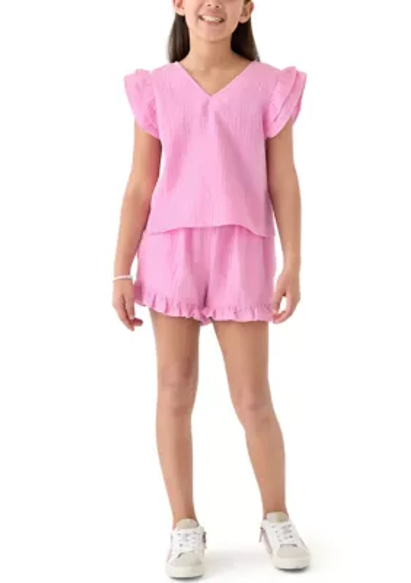 Girls 7-16 Pink Ruffle Top