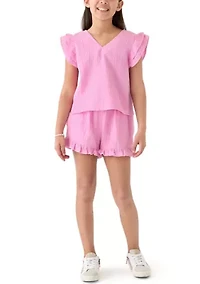 Girls 7-16 Pink Ruffle Top