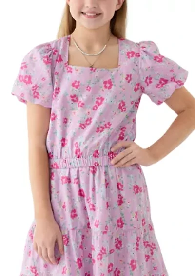 Girls 7-16 Puff Sleeve Printed Top