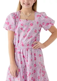 Girls 7-16 Puff Sleeve Printed Top