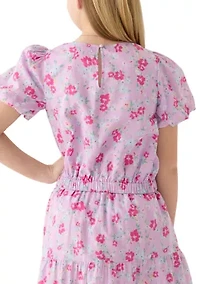 Girls 7-16 Puff Sleeve Printed Top