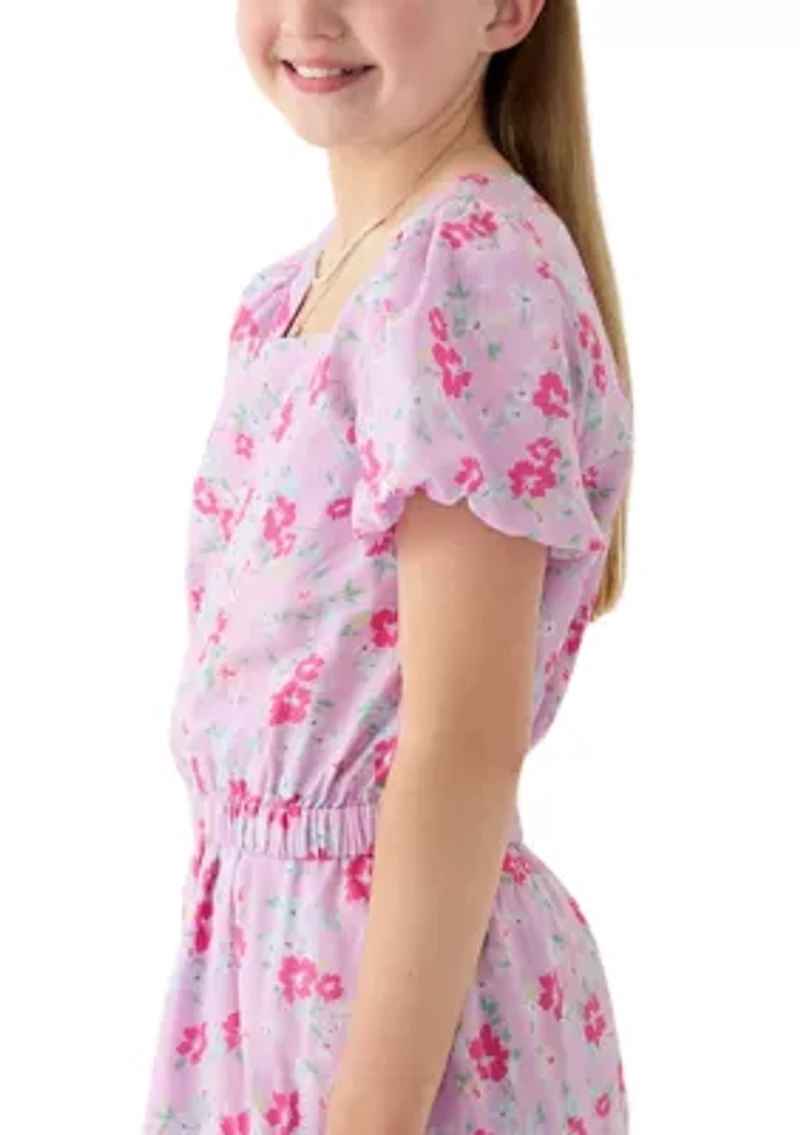 Girls 7-16 Puff Sleeve Printed Top