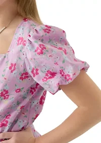 Girls 7-16 Puff Sleeve Printed Top