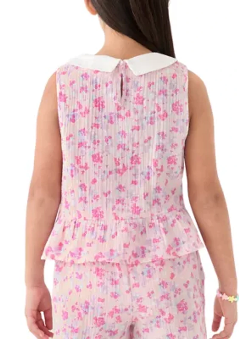 Girls 7-16 Prink Printed Collared Top