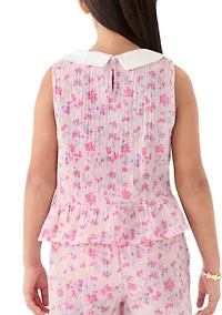 Girls 7-16 Prink Printed Collared Top