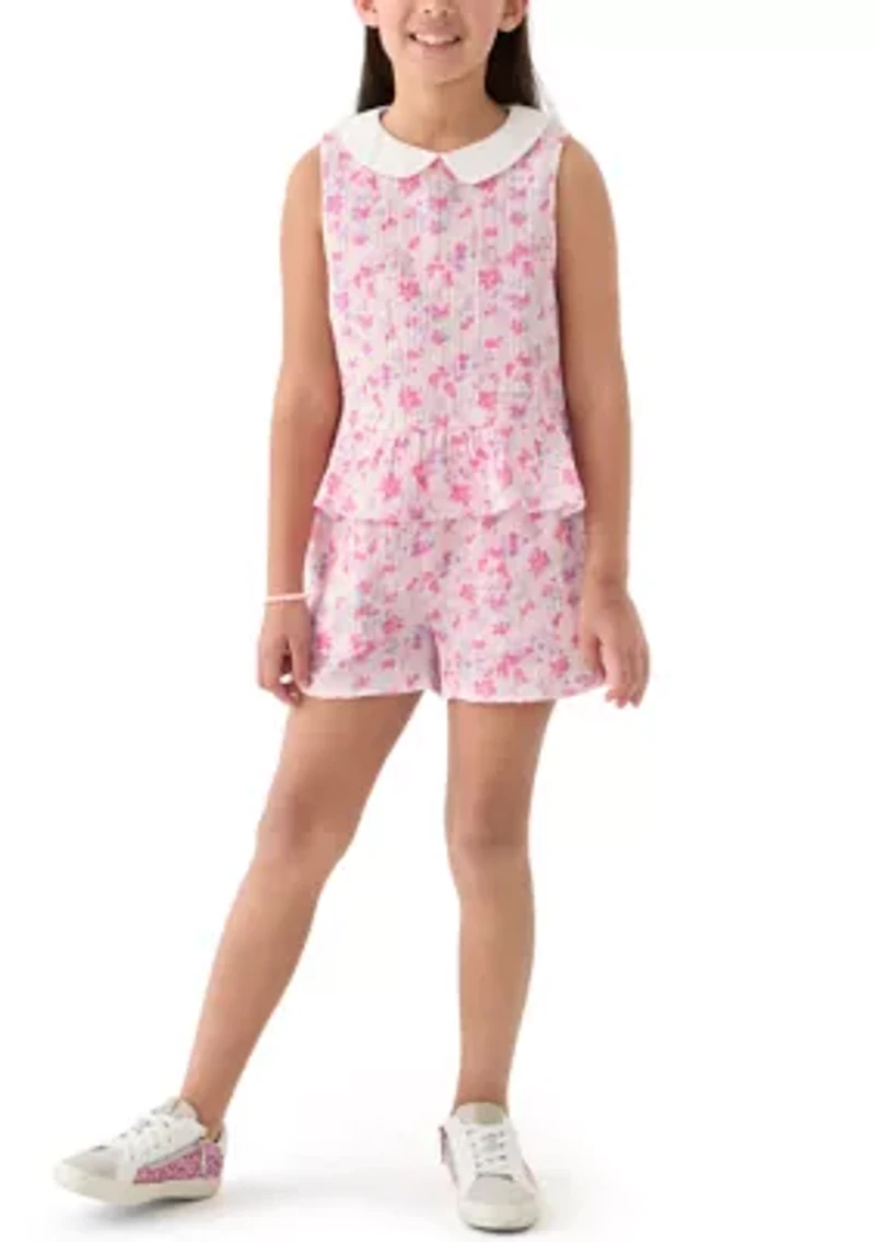 Girls 7-16 Prink Printed Collared Top