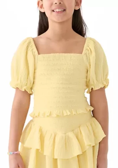 Girls 7-16 Yellow Smocked Top