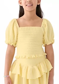 Girls 7-16 Yellow Smocked Top