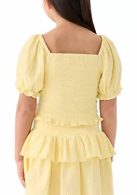 Girls 7-16 Yellow Smocked Top