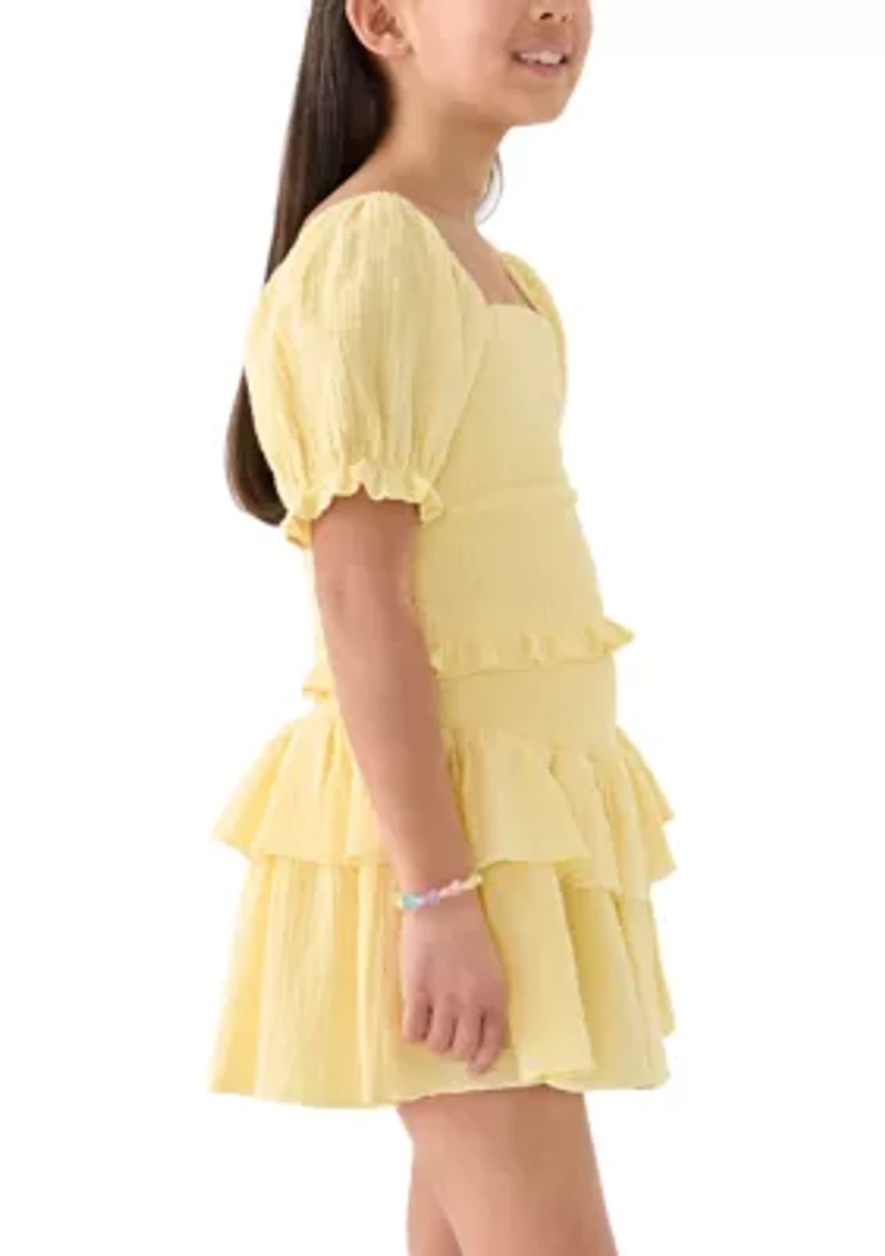 Girls 7-16 Yellow Smocked Top