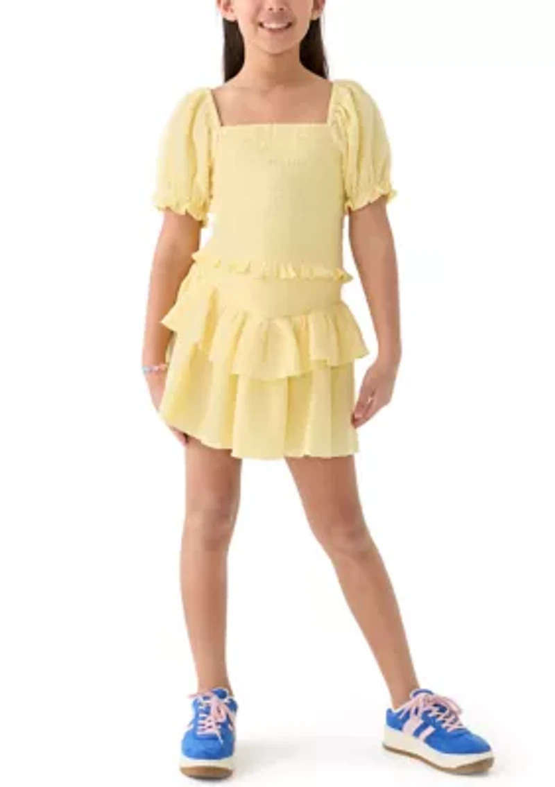 Girls 7-16 Yellow Smocked Top