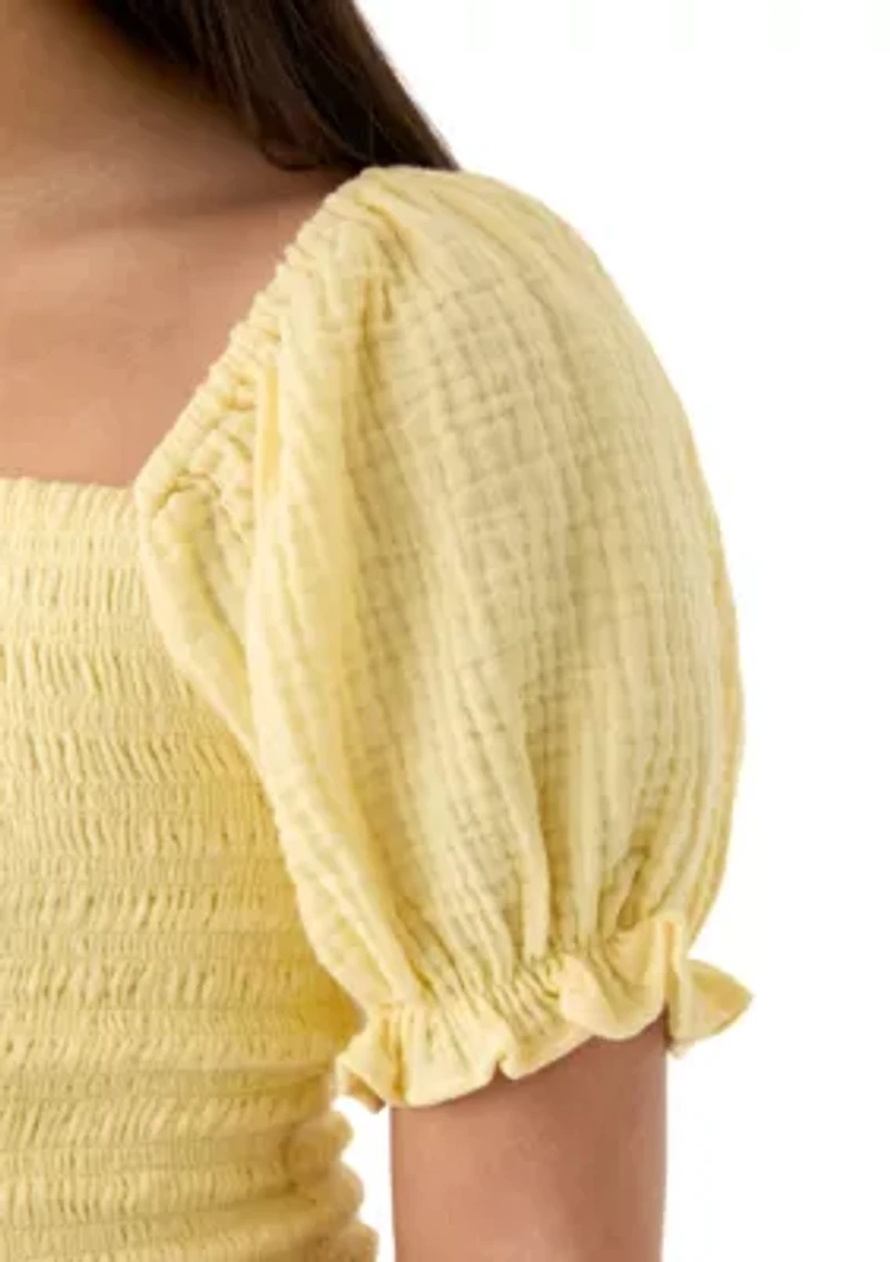 Girls 7-16 Yellow Smocked Top