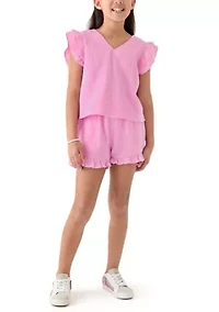 Girls 7-16 Pink Ruffle Short