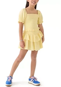 Girls 7-16 Yellow Printed Skirt