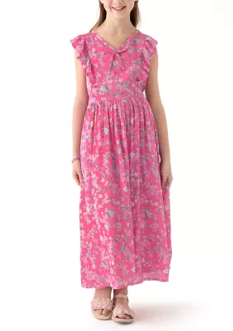 Girls 7-16 Pink V-Neck Printed Dress