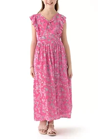 Girls 7-16 Pink V-Neck Printed Dress