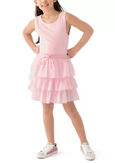 Girls 7-16 Pink Bodice to Ruffle Skirt Dress