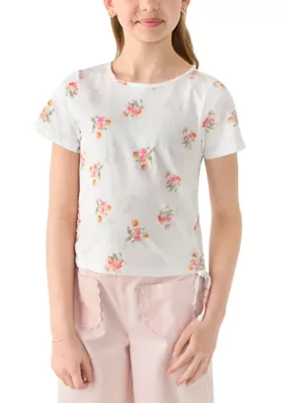 Girls 7-16 Floral Side Tie Top