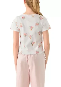 Girls 7-16 Floral Side Tie Top