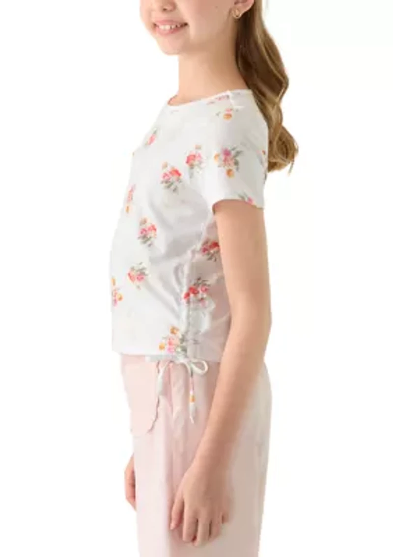 Girls 7-16 Floral Side Tie Top