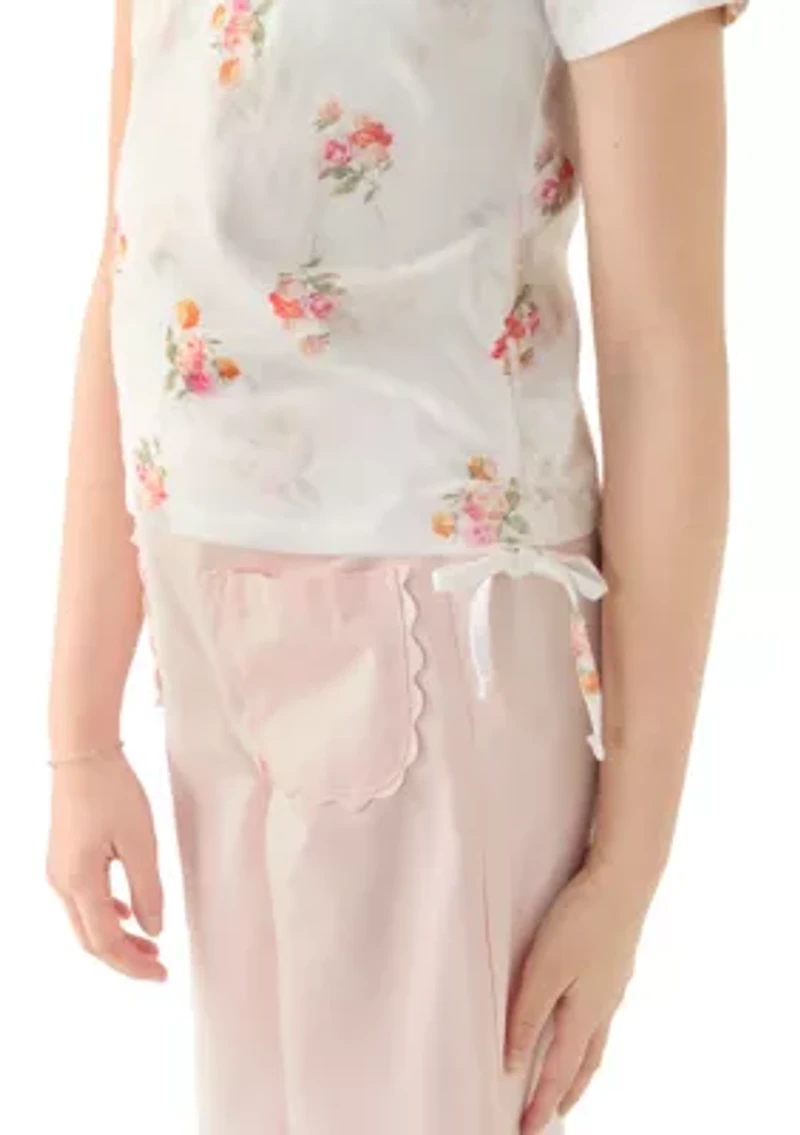 Girls 7-16 Floral Side Tie Top