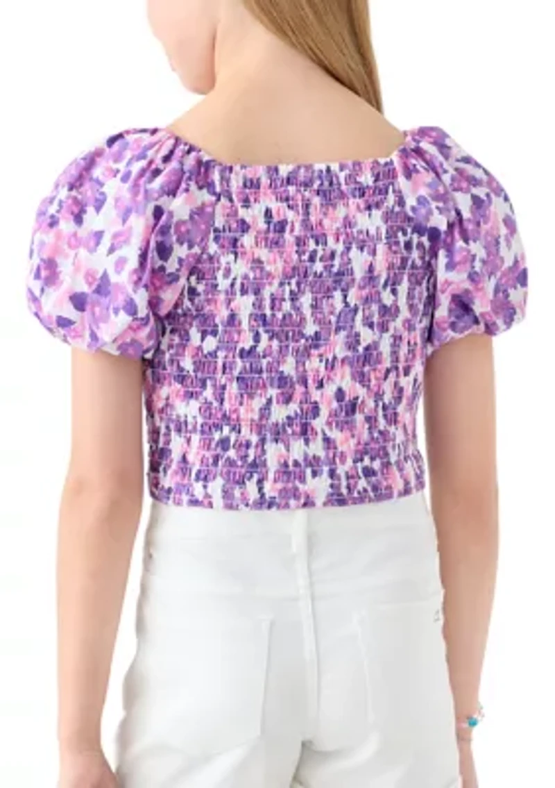 Girls 7-16 Puff Sleeve Floral Top