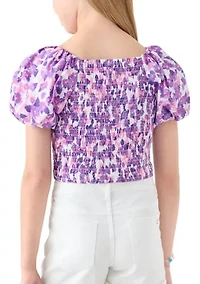 Girls 7-16 Puff Sleeve Floral Top