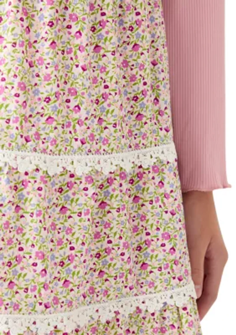 Girls 7-16 Printed Layered Poplin Maxi Skirt