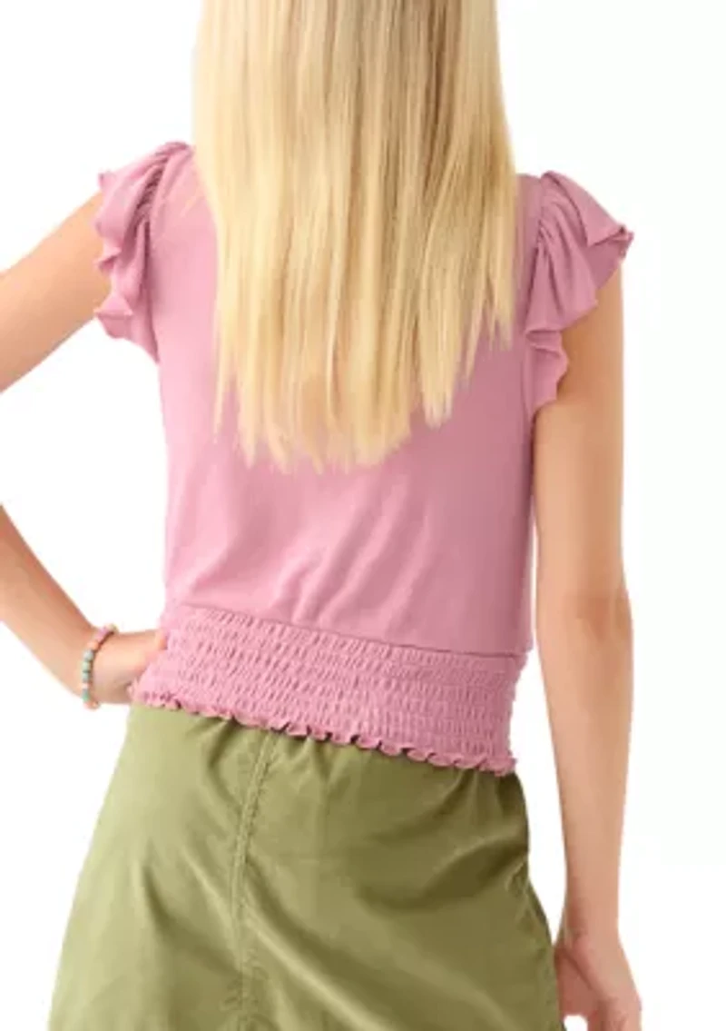 Girls 7-16 Cross Front Ruffle Top