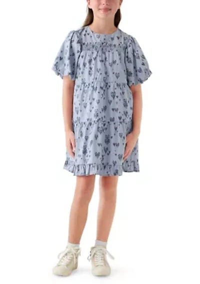 Girls 7-16 Printed Heart Layered Poplin Dress