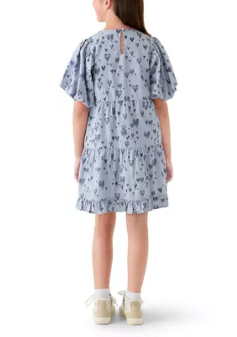 Girls 7-16 Printed Heart Layered Poplin Dress