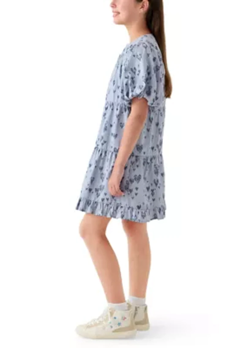 Girls 7-16 Printed Heart Layered Poplin Dress